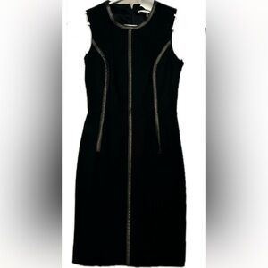 NWT Trina Turk Leather-Piped Black Sheath Dress